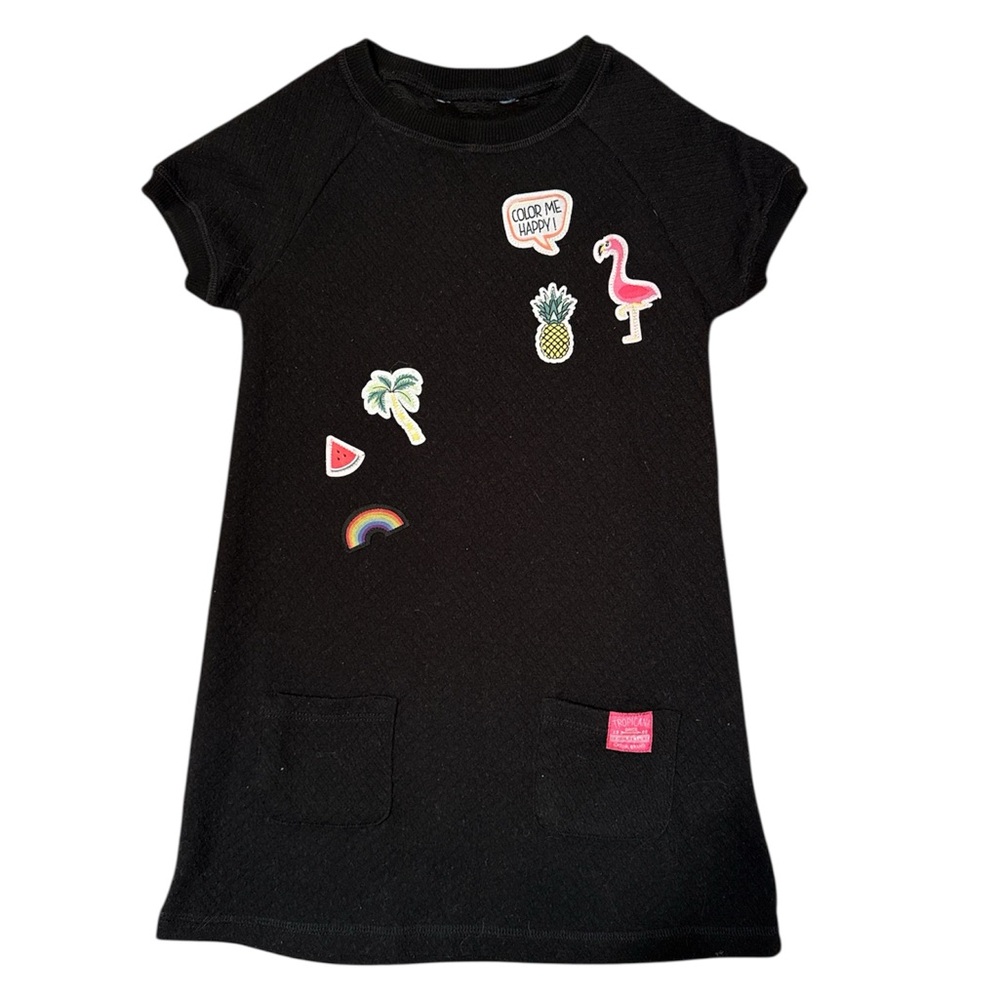 Girls Black Dress with Fun Patches Size 7–8